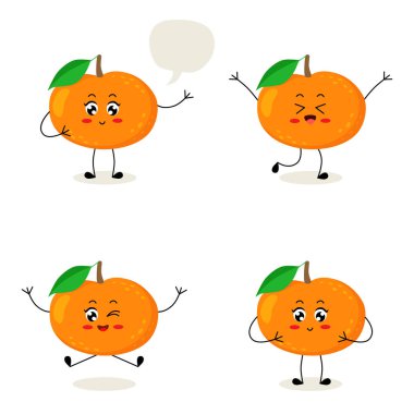 Farklı pozlarda ve duygularda sevimli bir mandarin karakteri..