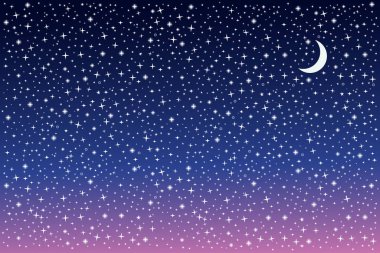 Parlak yıldızlı ve hilal rengi gökyüzü.