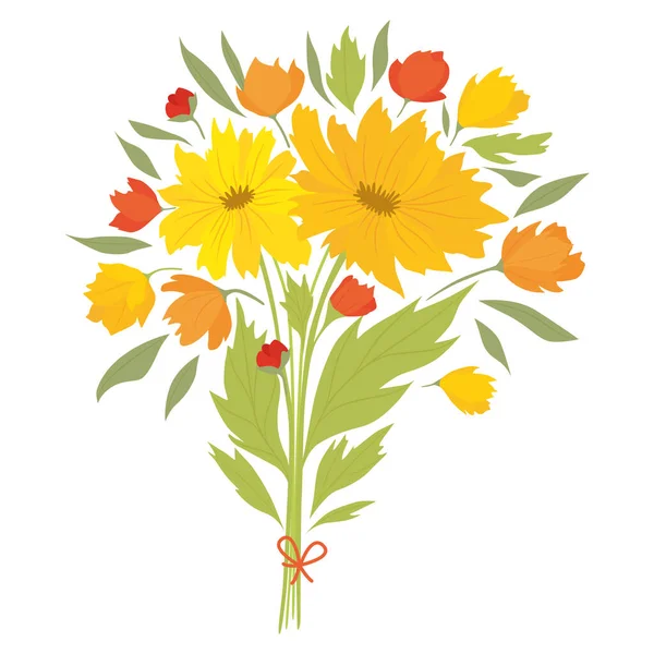 Colorato bouquet di fiori autunnali. Disposizione floreale e foglie. — Vettoriale Stock