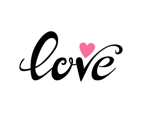Word Love hand drawn lettering with pink heart. — Stock Vector