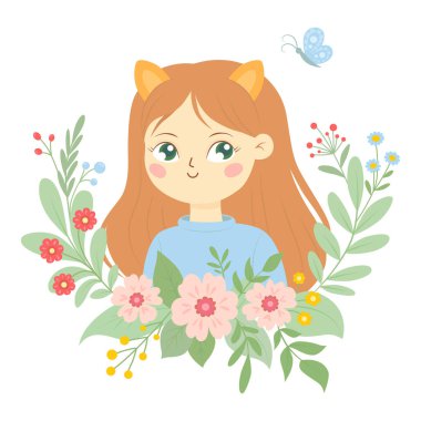 El çizimi bir çelenk takmış güzel bir kızın portresi.. 