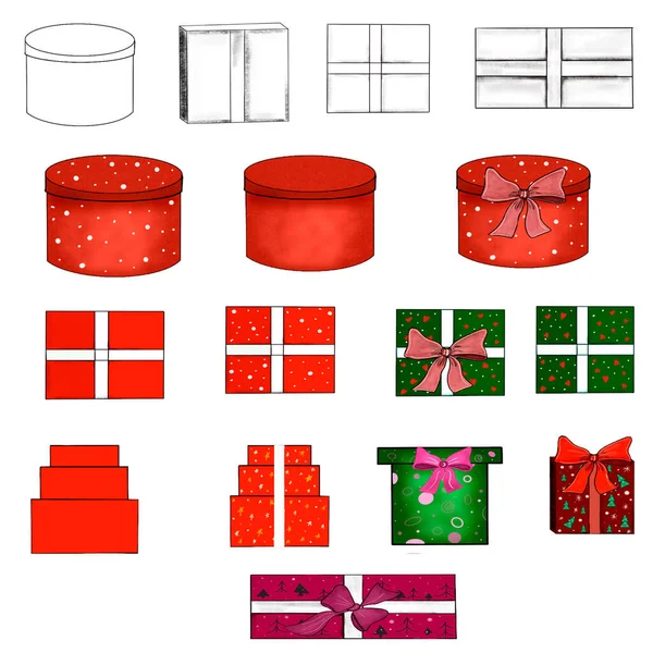 Set de ilustración con cajas de vacaciones —  Fotos de Stock