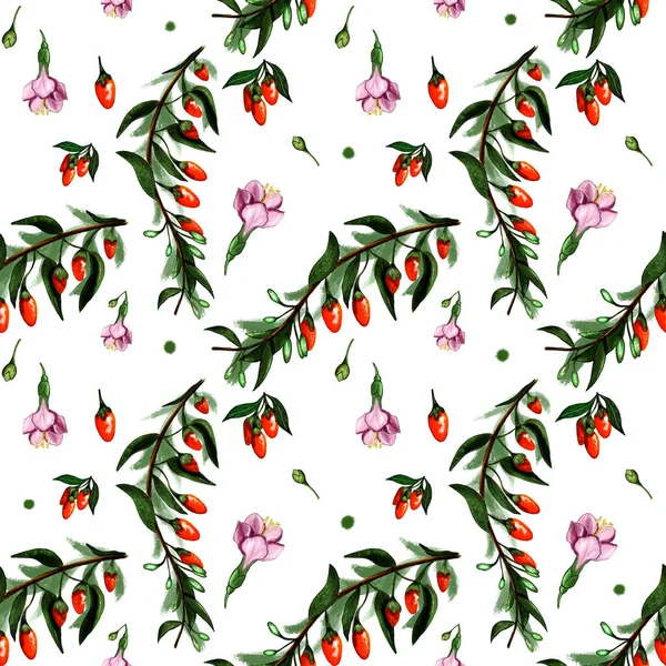 Illustration of goji berries seamless pattern — 스톡 사진