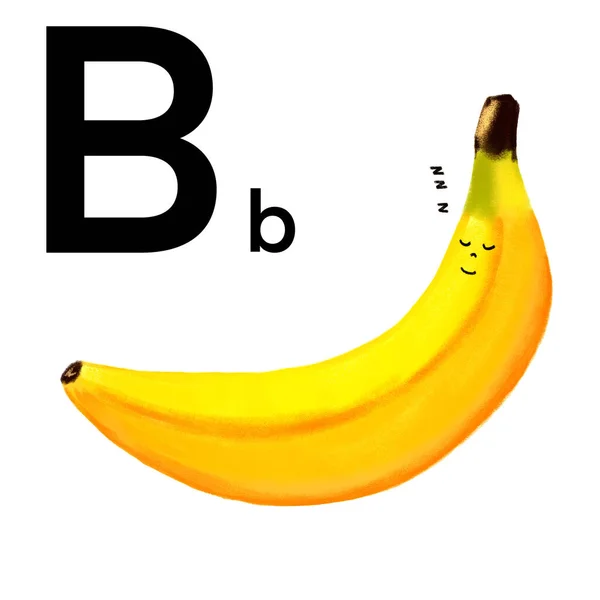 Ilustração alfabeto letra b banana — Fotografia de Stock