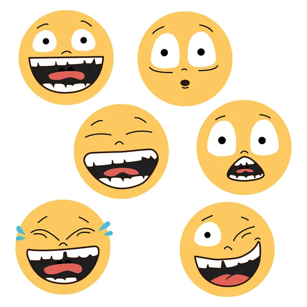 Zestaw Ikon Smiley Emoticons Żółta Twarz Emocjami Wyraz Twarzy Smutny — Wektor stockowy