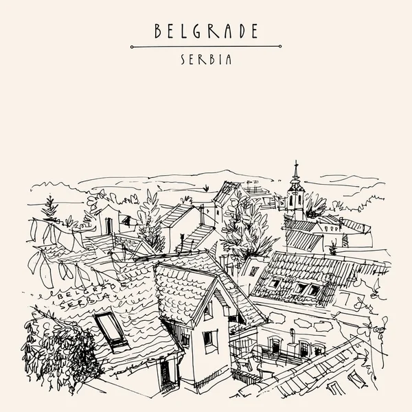 Vector Belgrade Serbie Carte Postale Dessinée Main Vue Sur Ville — Image vectorielle