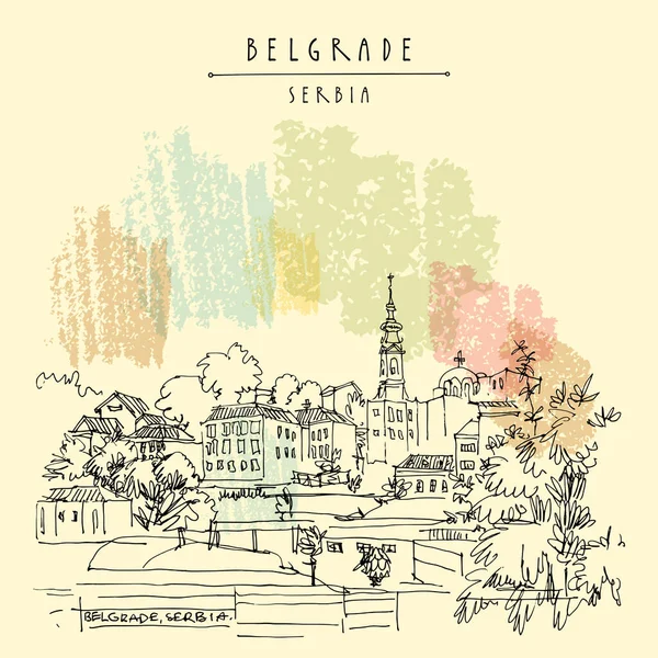 Vectpr Belgrad Serbien Handgezeichnete Postkarte Blick Auf Die Belgrader Skyline — Stockvektor