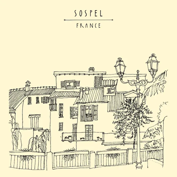 Sospel France Illustration Esquisse Paysage Urbain Dessinée Main Belles Vieilles — Image vectorielle