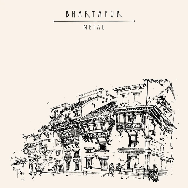 Carte Postale Bhaktapur Népal Asie Belle Maison Ancienne Architecture Spectaculaire — Image vectorielle