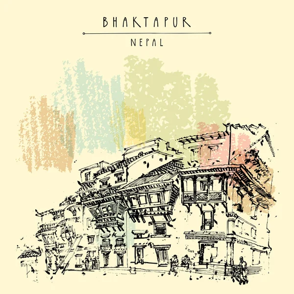 Bhaktapur Nepal Azië Briefkaart Mooi Oud Huis Van Spectaculaire Architectuur — Stockvector