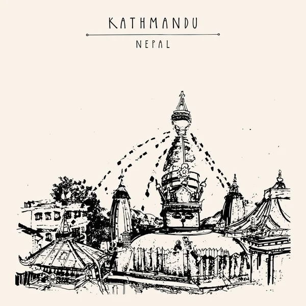 Katmandou Népal Asie Carte Postale Magnifique Éminent Vénérable Ancienne Swayambhunath — Image vectorielle