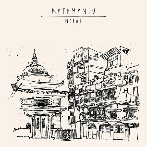 Kathmandu Nepal Azië Briefkaart Een Achtertuin Oude Stad Met Een — Stockvector