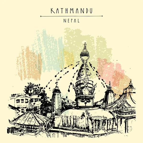 Katmandou Népal Asie Carte Postale Magnifique Éminent Vénérable Ancienne Swayambhunath — Image vectorielle