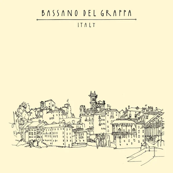 Bassano Del Grappa Ιταλική Τουριστική Κάρτα Πανοραμική Θέα Προκυμαία Ιταλικά — Διανυσματικό Αρχείο