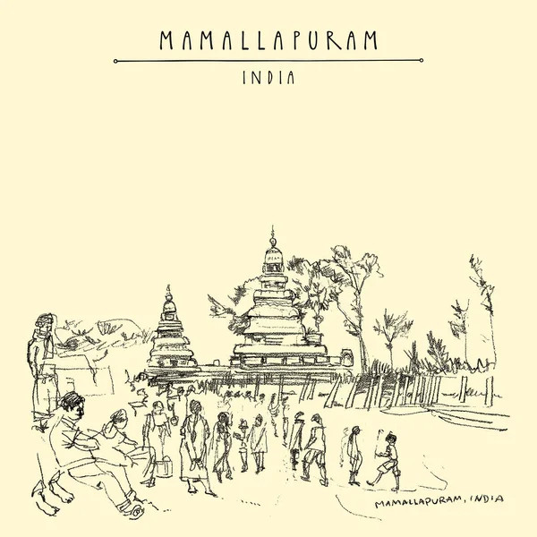 Mamallapuram Mahabalipuram Tamil Nadu India Postkaart Pallava Dynastie Eeuw Shore — Stockvector