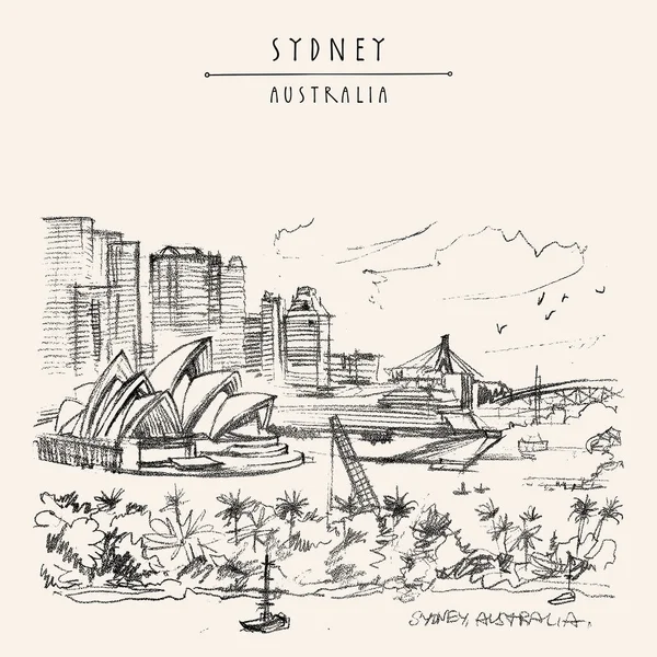 Sydney Nuovo Galles Del Sud Australia Cartolina Turistica Porto Sydney — Vettoriale Stock