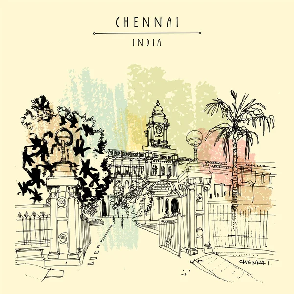 Chennai Madras Tamil Nadu India Postcard Будівництво Корпорації Прекрасна Британська — стоковий вектор