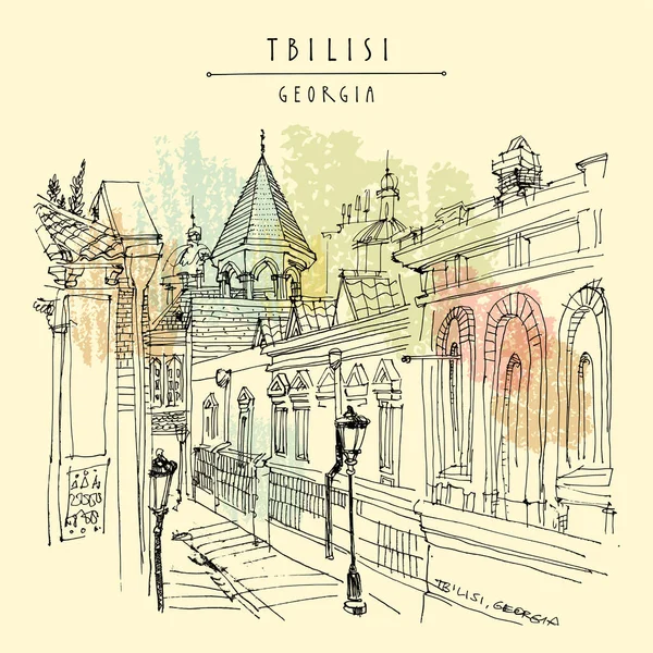 Tbilisi Georgia Postcard Alley Old Town Cozy Street View Travel — Vector de stoc