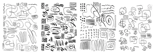 Set Grungy Hand Drawn Textures Lines Circles Squiggles Waves Brush — Stockvector