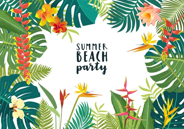 Summer Beach Party Beautiful Jungle Exotic Leaves Flyer Poster Banner — Vettoriale Stock