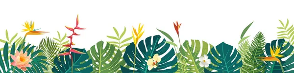 Hawaiian Balinese Polinesian Summer Beautiful Jungle Exotic Leaves Long Horizontal — Archivo Imágenes Vectoriales
