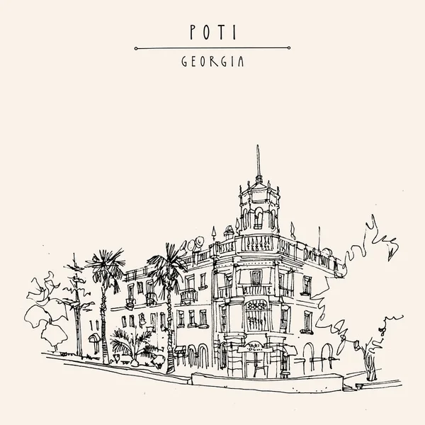 Poti Georgia Postcard Quiet Provintial Town Street Corner City Center — Vector de stock