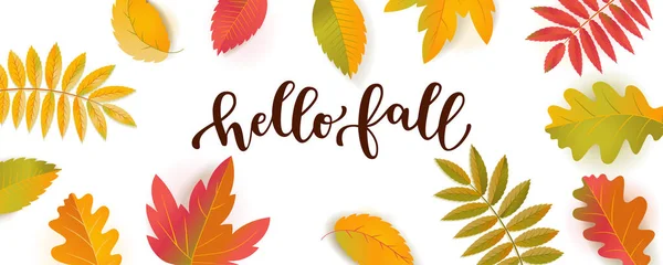 Hello Fall Sale Horizontal Promotion Banner Bright Warm Colors Design — Vetor de Stock