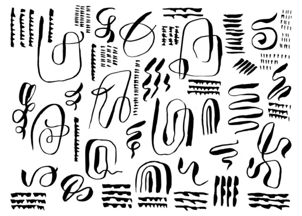 スタイリッシュな芸術的なグランジーな手描きのテクスチャのセット ブラシストローク ノット あなたのグラフィックデザインのための手描き波状の要素 — ストックベクタ