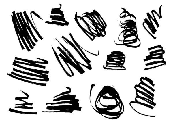 Set Expressive Artistic Grungy Hand Drawn Lines Smears Waves Brush — Stock Vector