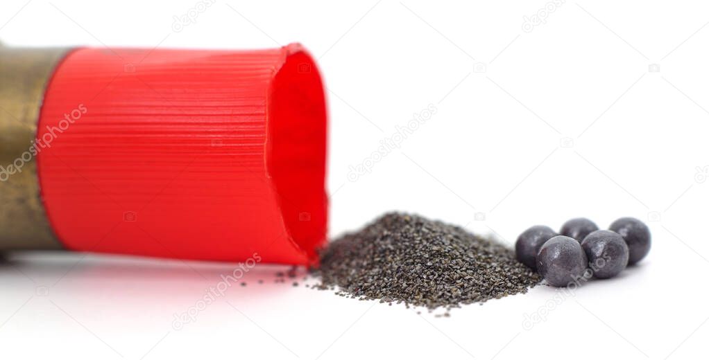 Pile of gunpowder and shot isolated on a white background.