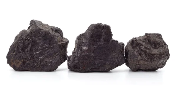 Tres Carbón Negro Aislado Sobre Fondo Blanco — Foto de Stock