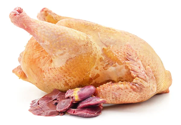 Fresh chicken with organs isolated on a white background.