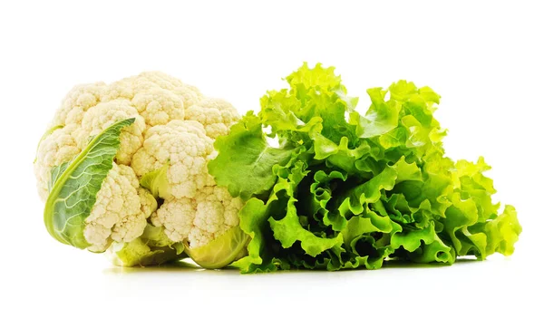 Bunch Green Lettuce Leaves Cauliflower Isolated White Background — Stockfoto