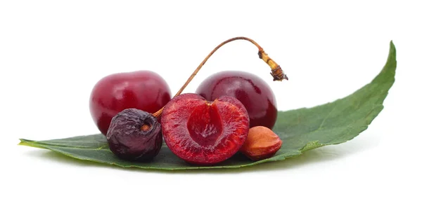 Seluruh Cherry Setengah Dari Cherry Dan Cherry Batu Terisolasi Pada — Stok Foto