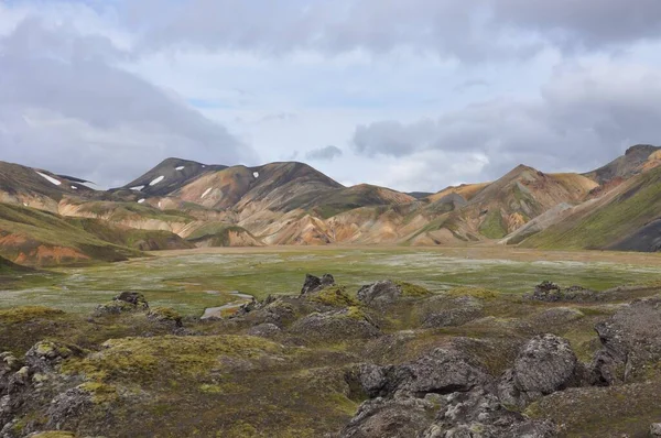 Landmannalaugar Ligger Islands Naturreservat Fjallabak Högländerna Det Vid Kanten Laugahraun — Stockfoto