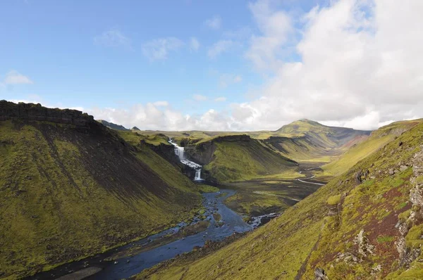 Der Ofaerufoss Ist Ein Wasserfall Der Eldgja Schlucht Westlichen Teil — Stockfoto