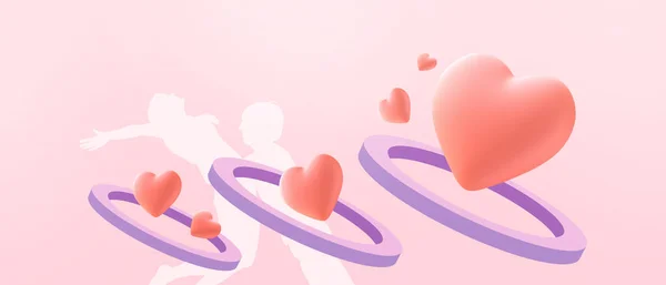 创意创意 与红心情侣的爱情与红心概念中的商业概念 复制空间 横幅设计 数码3D渲染 — 图库照片