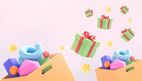 Pomysł Creative Gift Box Happy Season Giving Concept Baner Różowym — Zdjęcie stockowe