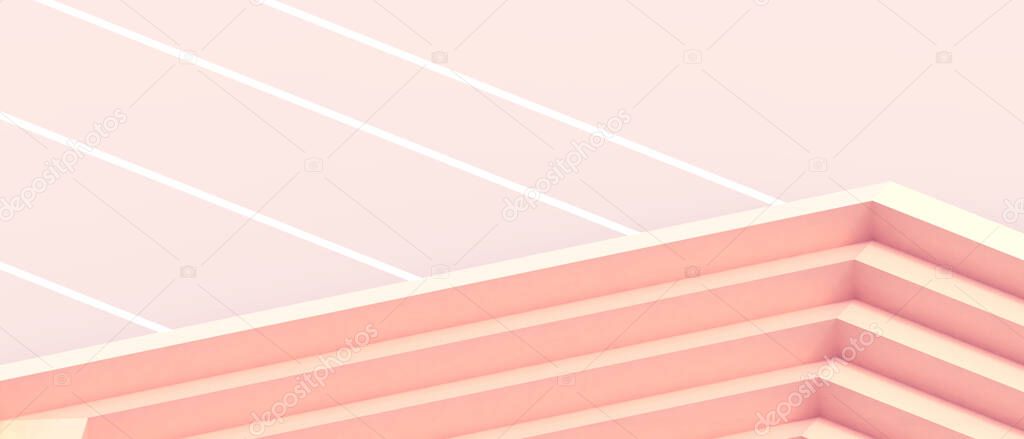 Abstract Geometric shapes. futuristic ladders with Business concepts and Digital Creative ideas on Orange. banner, artwork, Copy Space -3d Rendering