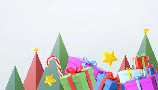 Рождество Новый Год Подарочная Коробка Новогодний Сезон Декоративными Деревьями Голубом — стоковое фото