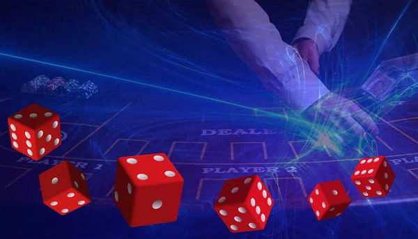 Casino Online Gambling Banner Fondo Vegas Juegos Con Cartas Póquer —  Fotos de Stock