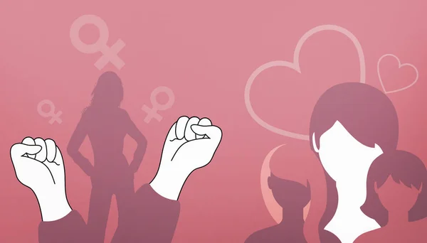 概要背景 国際女性デー8行進と現代社会のドレスへの女性の信頼 ピンクのバナーのグリーティングカードデザイン コピースペース バナー3Dレンダリング — ストック写真