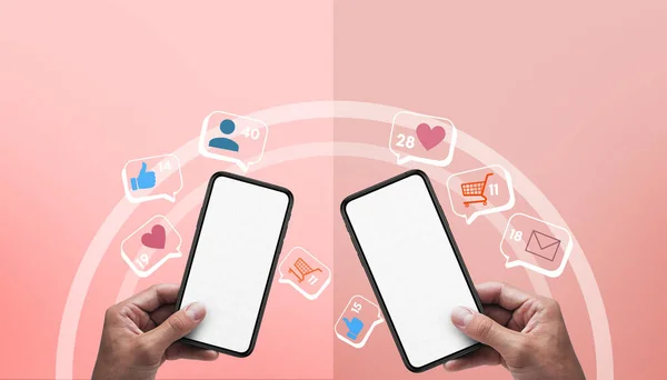 Social Media Marketing Konzept Auf Dem Handy Und Rosa Für — Stockfoto