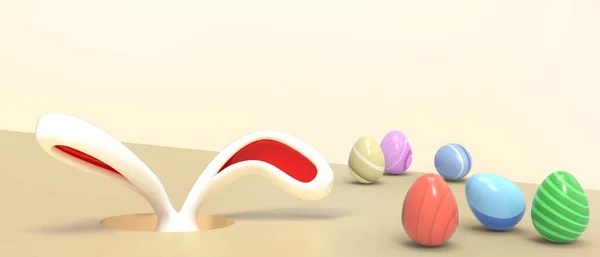 Paskalya Günü Pankart Paskalya Yumurtaları Için Arka Plan Tavşan Kulağı — Stok fotoğraf