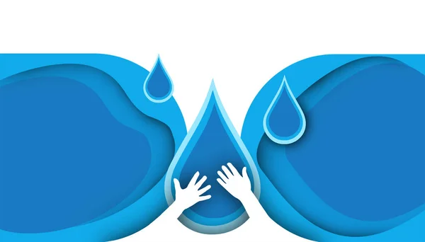 世界水の日背景生活の中での水のバナーや経済的な使用のためのデザイン青の概念と紙のカットスタイル クラフト コピースペース バナー ウェブサイト3Dレンダリング — ストック写真