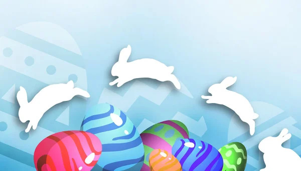 Easter Greeting Background Design Banner Template Bunny Paper Cut Style — Stock Photo, Image