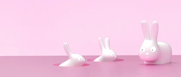 Paskalya Bayrağının Şablon Tasarımı Banner Concept Pink Için Tavşan Tebrik — Stok fotoğraf