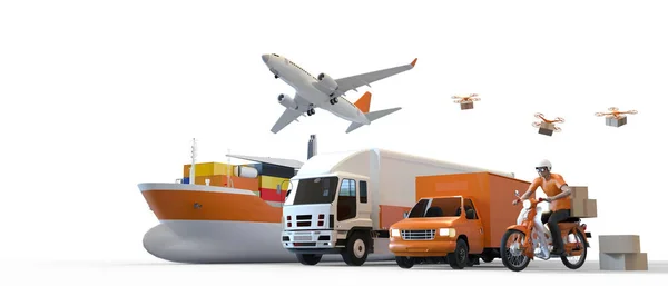 Logistiek Industrie Transport Concept Wereldwijd Lading Van Vrachtwagen Boot Vliegtuig — Stockfoto