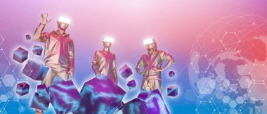 Experiences Metaverse digital world and blockchain. cyberspace technology Concept for VR virtual digital reality. e-sport game, Innovation -3d Rendering
