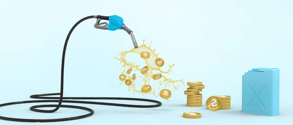 Oljepriset Stiger Bensin Och Guld Mynt Som Flödar Från Bränslepumpen — Stockfoto